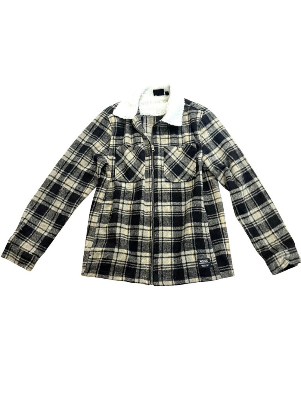Wesc Men's Shirt Jacket Sz M Liam Black Beige Plaid Sherpa Lined Outdoor Shacket